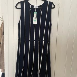 Navy and white striped Calvin Klein knit midi dress